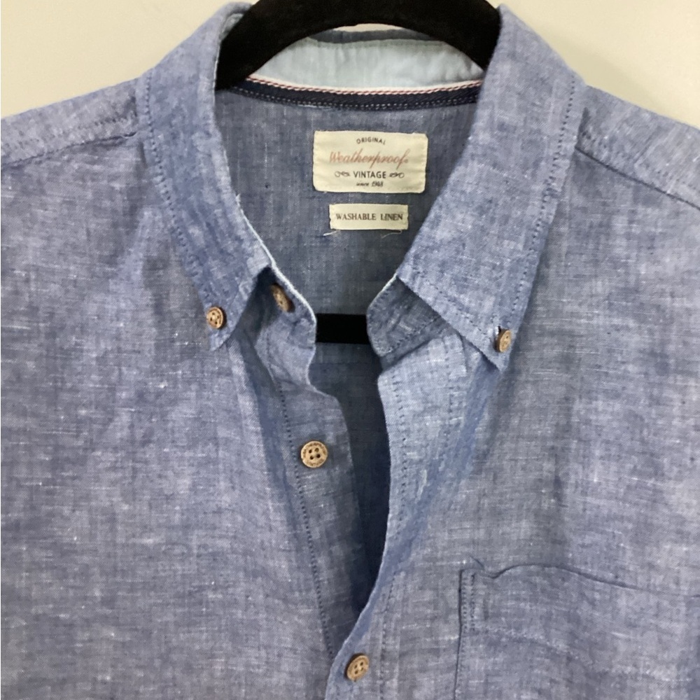 Weatherproof Blue Button Down Shirt Relaxed Fit Linen Blend - Picture 6 of 6